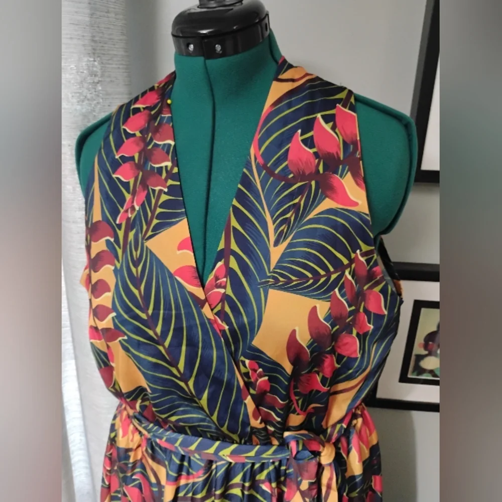 Coolples Tropical Printed V-Neck Sleeveless Maxi Dress, Sz L - Picture 14 of 14
